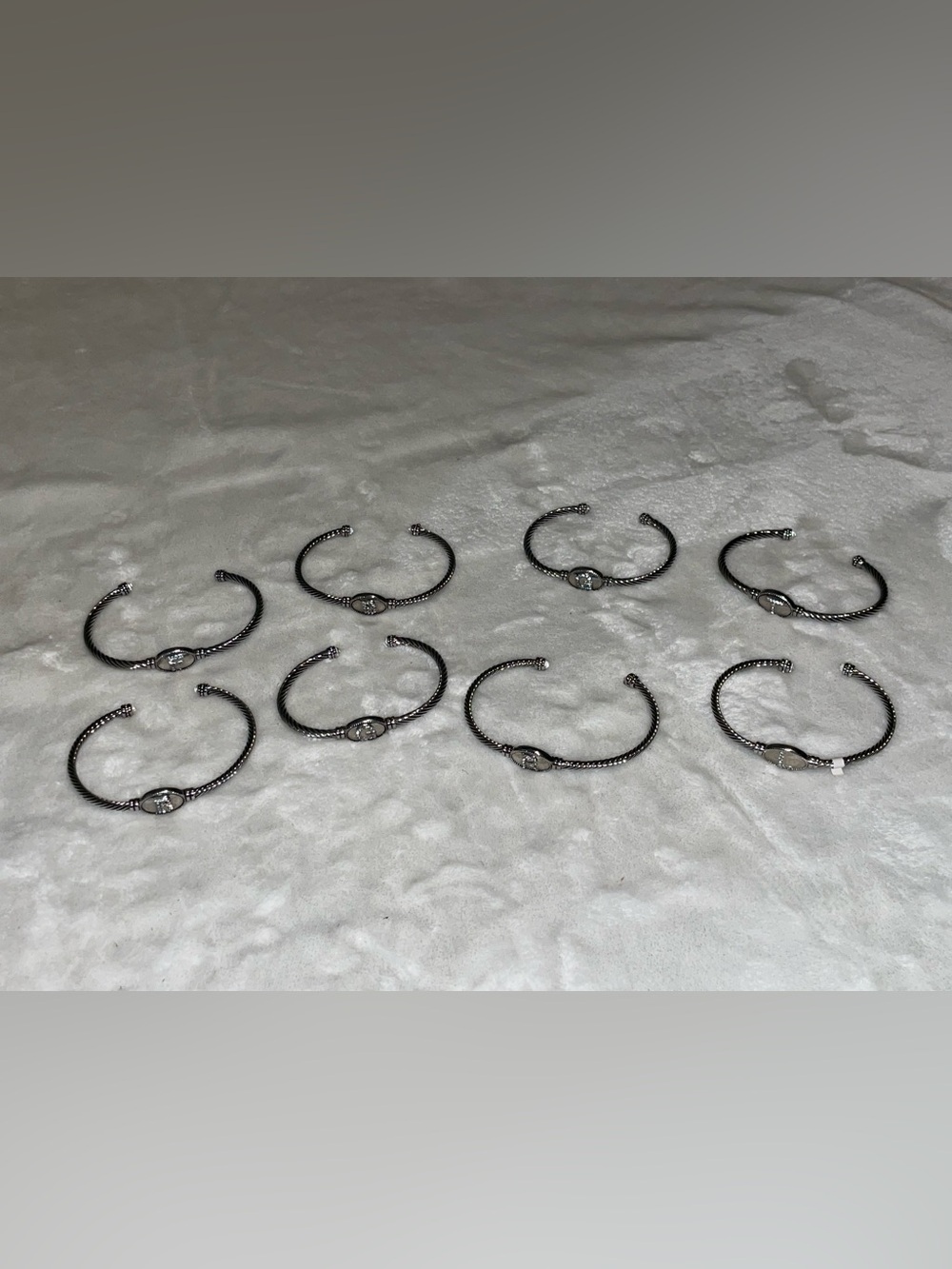 8 Sterling-Tone Twisted Cable Cuff Bracelets with Initials - Silver toned